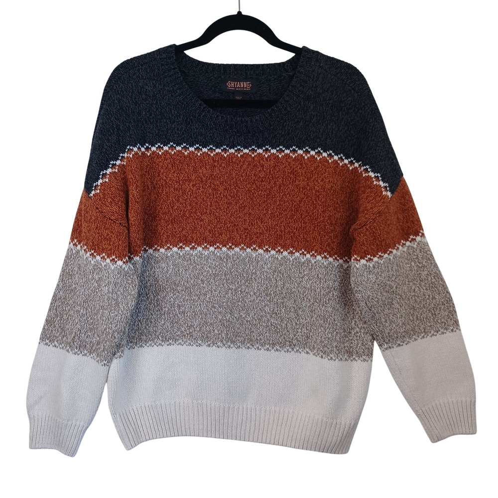 Shyanne Womens Colorblock Knit Sweater Large Grey Orange Striped SWHO21SW33